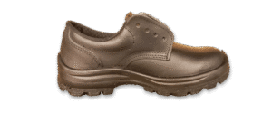 Zapato de seguridad Economax Negro GamaX 100A-100P Perfil Zapato de seguridad GamaX, modelo 100A-100P, en color negro de cuero descarne, visto de perfil.