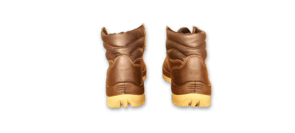 Par de botines de seguridad GamaX, modelo 103A-113P, en color marrón, vistos desde la parte trasera, mostrando el diseño del talón y el cuello acolchado.