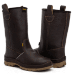 Botas de seguridad robustas 104A-114P Marrón Par de botas de seguridad robustas GamaX, modelo 104A-114P, en color marrón, una de ellas mostrando la suela antideslizante.