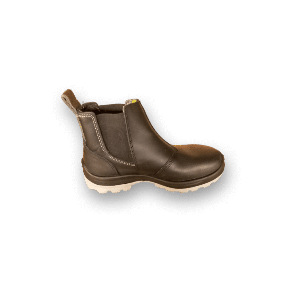 Botín de seguridad elástico GamaX, modelo 108A-118P, en color negro, con vista lateral para mostrar el elástico y la puntera de protección.