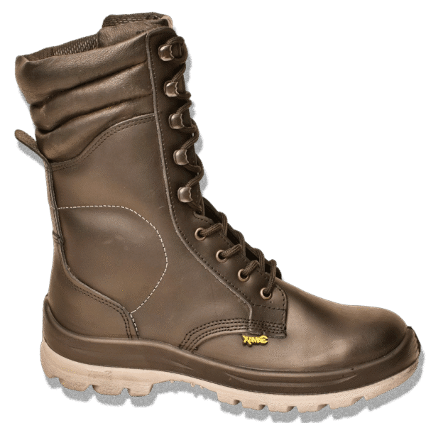 Borceguí de seguridad GamaX modelo 109A-119P en color negro, visto de perfil, destacando el sistema de ganchos para un ajuste rápido y seguro.