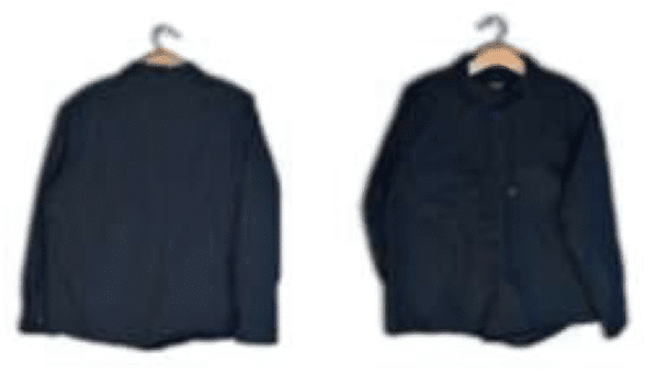 Camisa cargo de color negro marca GamaX, colgada en una percha.
