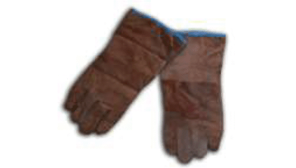 Par de guantes de soldador de cuero, de color marrón, con forro azul.