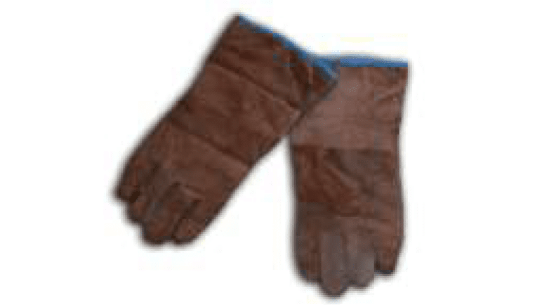 Guantes de Soldador de Cuero Marrón GUA1 Par de guantes de soldador de cuero, de color marrón, con forro azul.