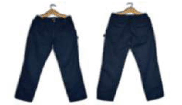 Dos pantalones cargo de color azul oscuro marca GamaX, colgados en perchas, uno con vista frontal y el otro con vista trasera.